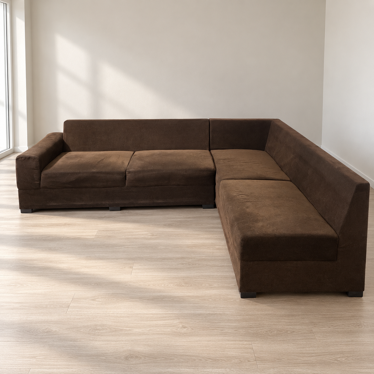 Brown Fabric L-Shaped 7-Seater Sofa — photographed resale item in a neutral room