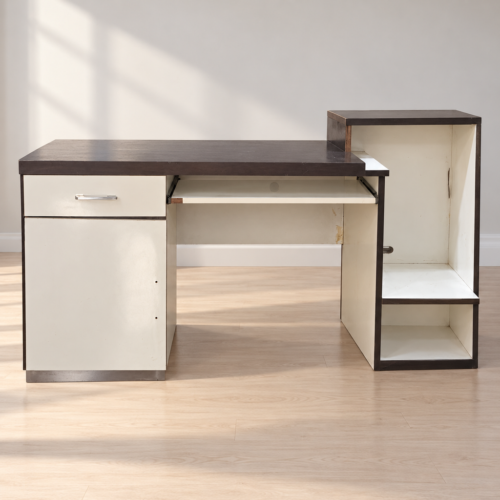 Computer Table with Drawer, Cabinet and Side Shelves, 5 x 3 ft — photographed resale item in a neutral room