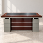 Executive Office Table with Leather Inset Top and Drawer Pedestals — photographed resale item in a neutral room