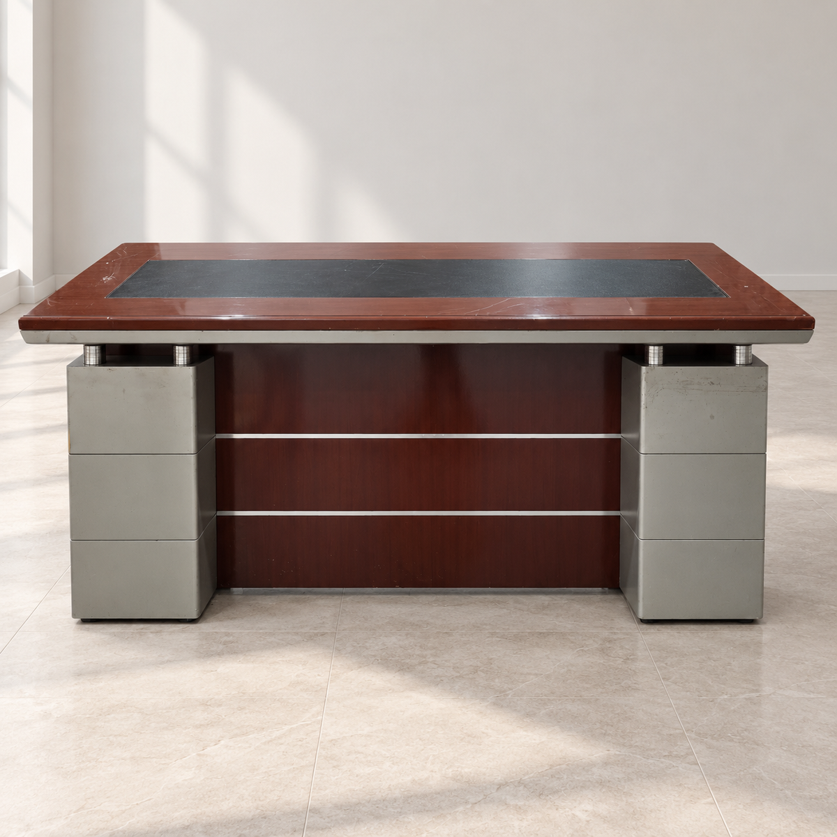 Executive Office Table with Leather Inset Top and Drawer Pedestals — photographed resale item in a neutral room