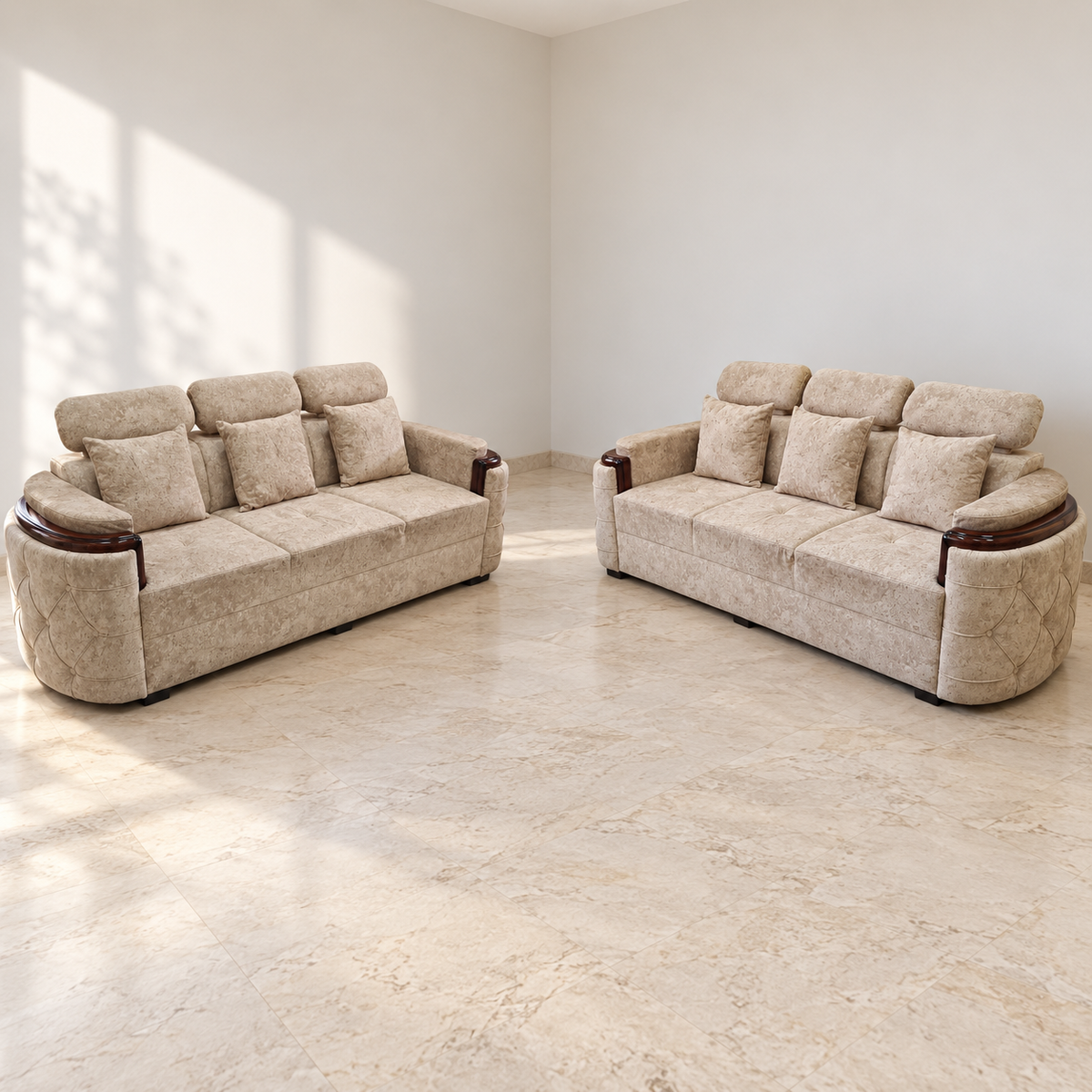 Set of 2 Cream Fabric 3-Seater Sofas — product hero