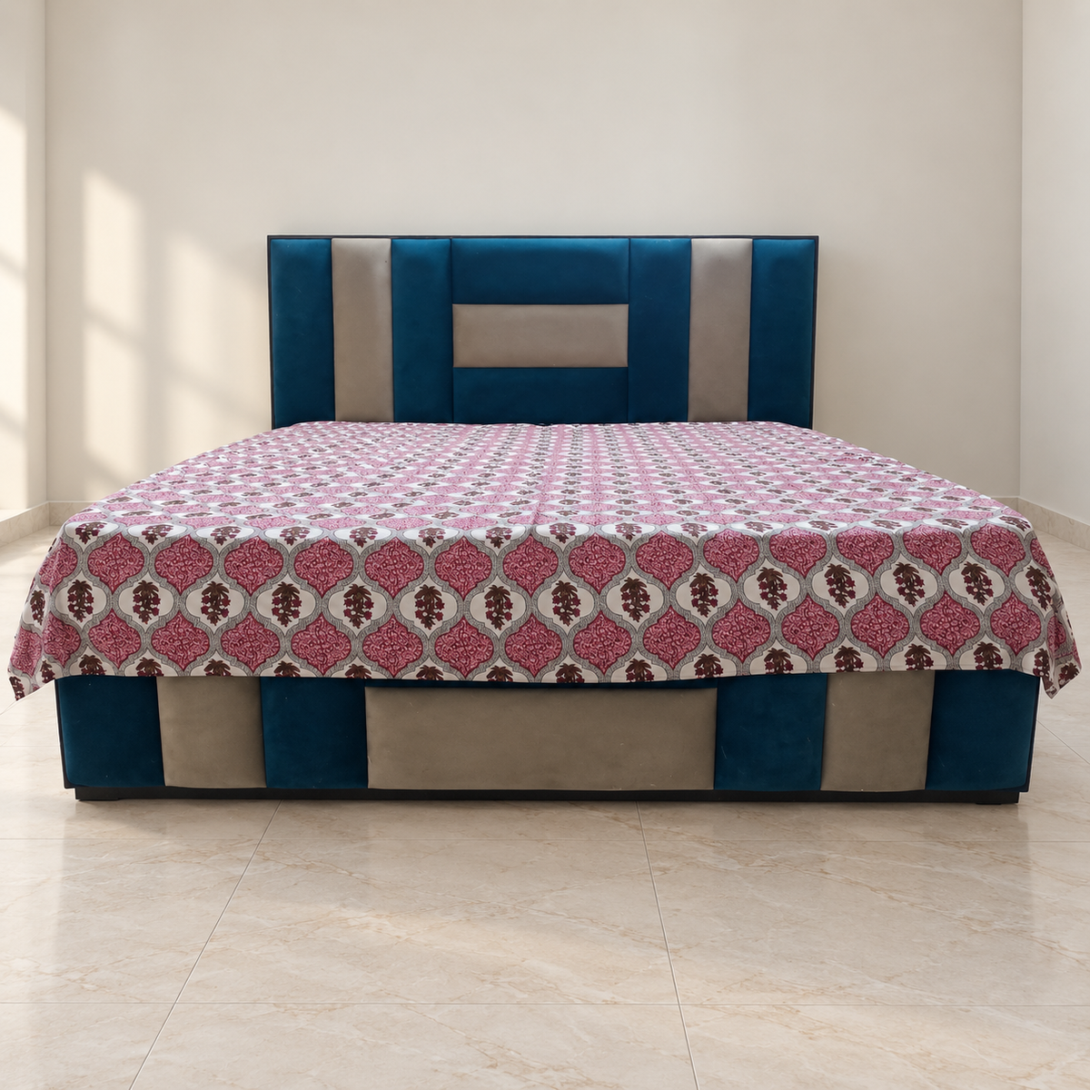 Double Box Bed with Upholstered Headboard and 2 Ortho Mattresses — product hero