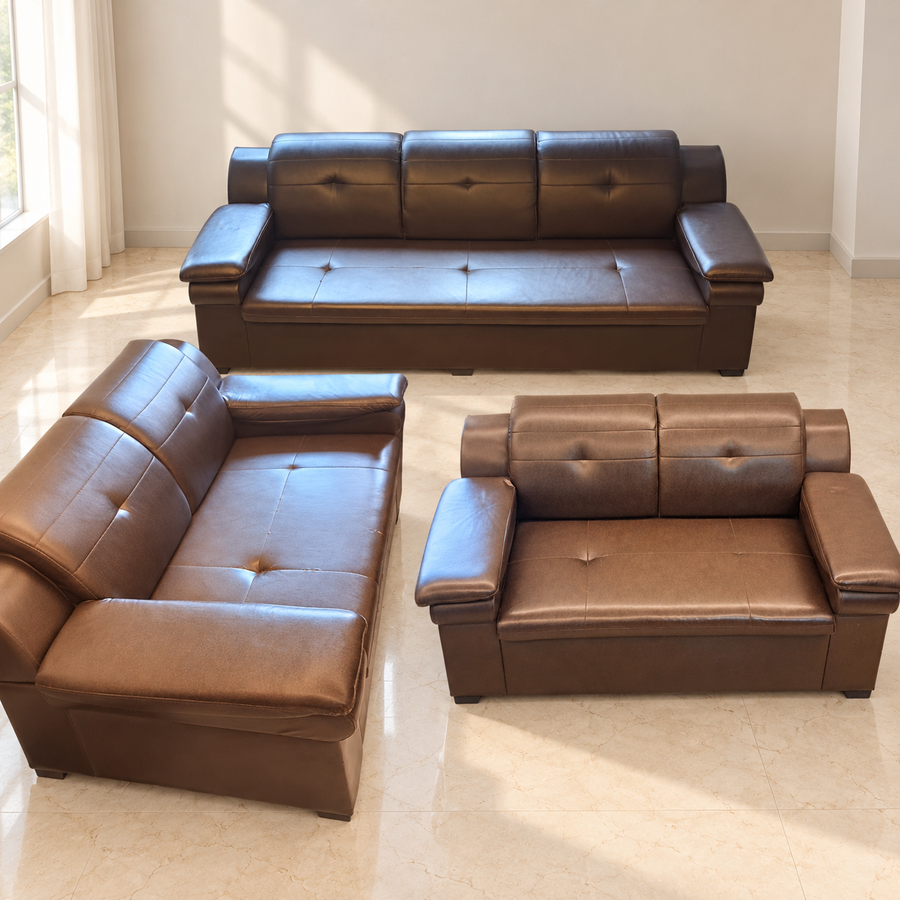 3+2+2 Brown Leatherette Sofa Set