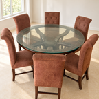 Round Glass-Top Dining Table with 6 Chairs