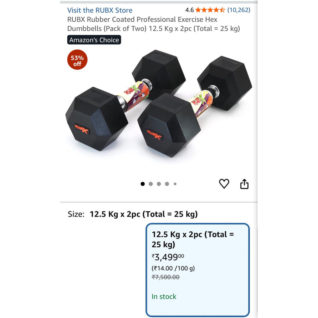 RUBX 12.5 kg Hex Dumbbells, Pair (25 kg) seller photo 1