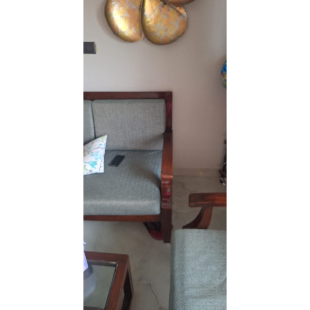 Burma Teak Sofa Set with Refurbished Fabric seller photo 1