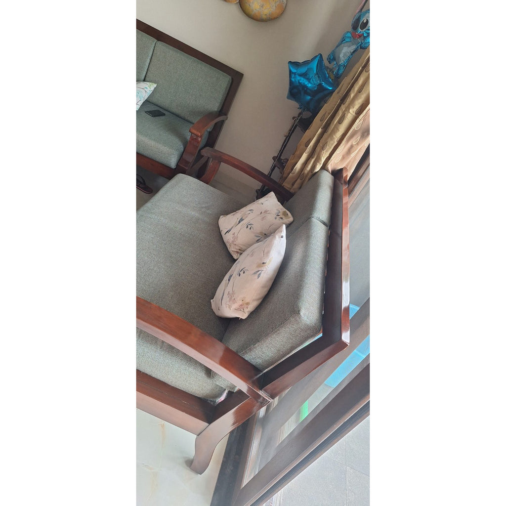 Burma Teak Sofa Set with Refurbished Fabric seller photo 2