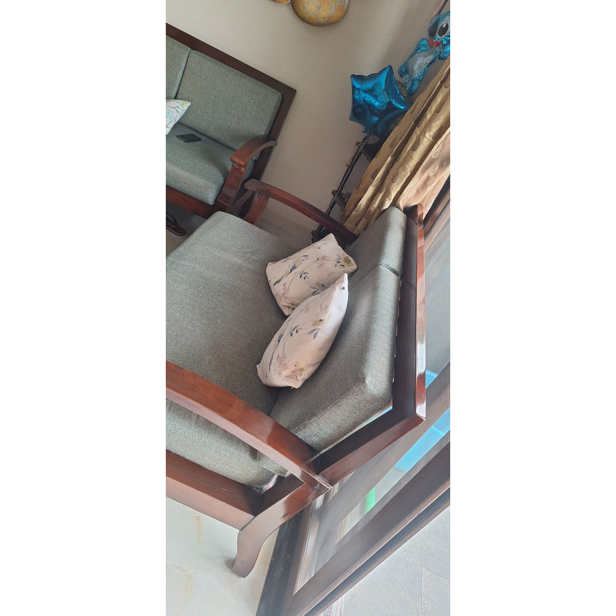 Burma Teak Sofa Set with Refurbished Fabric seller photo 2