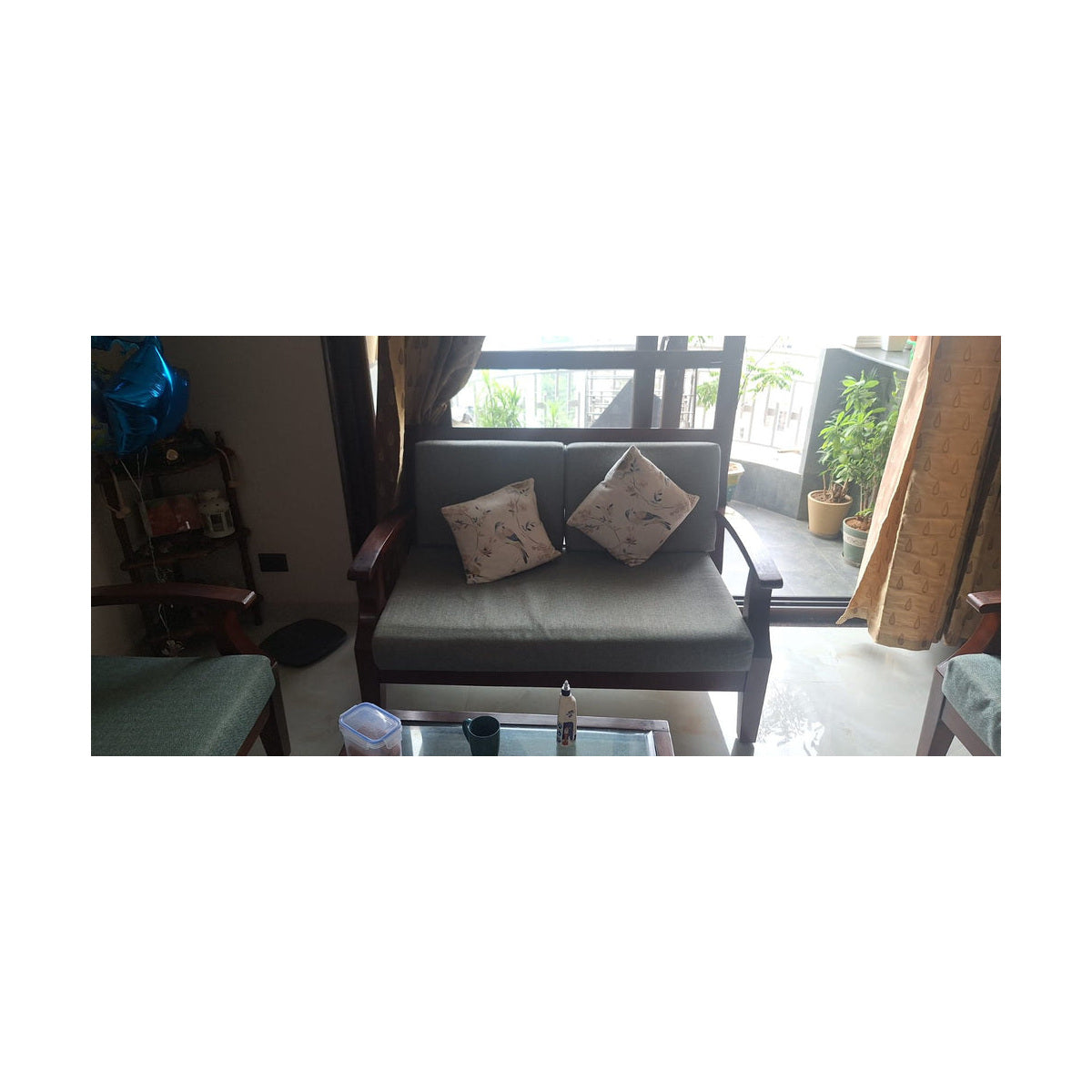 Burma Teak Sofa Set with Refurbished Fabric seller photo 4