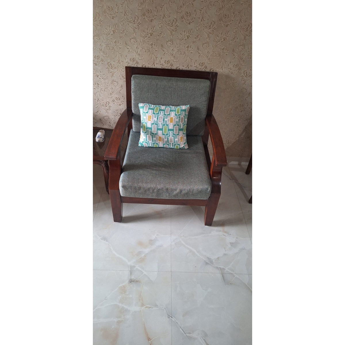 Burma Teak Sofa Set with Refurbished Fabric seller photo 7