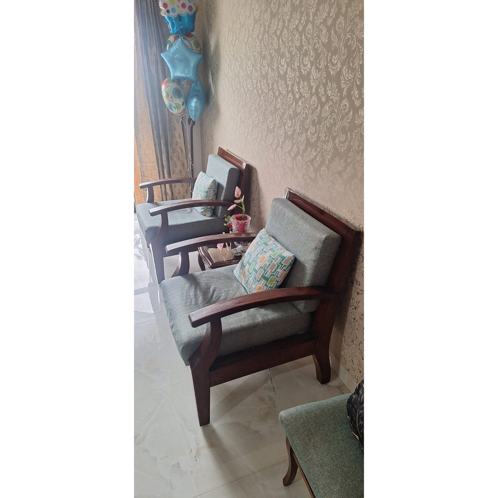 Burma Teak Sofa Set with Refurbished Fabric seller photo 8