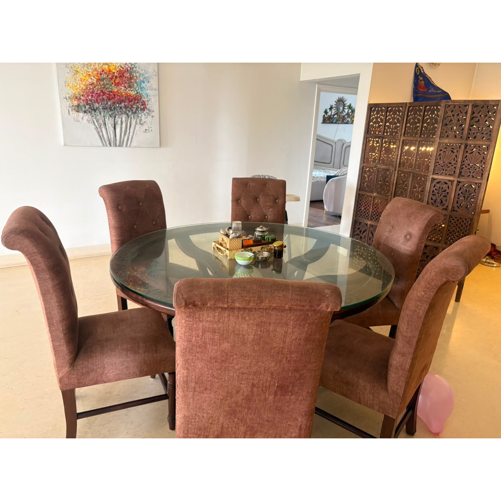 Round Glass-Top Dining Table with 6 Chairs - photo 3