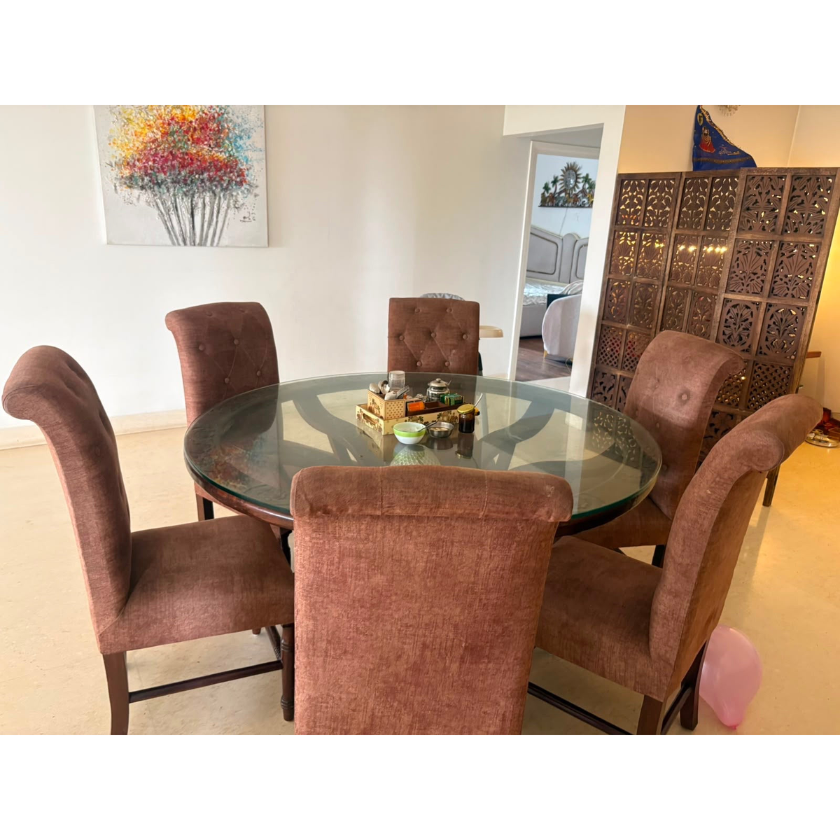 Round Glass-Top Dining Table with 6 Chairs - photo 3