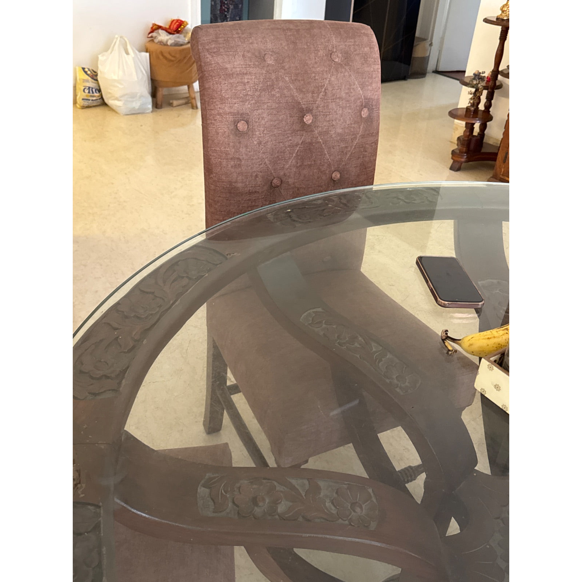 Round Glass-Top Dining Table with 6 Chairs - photo 5
