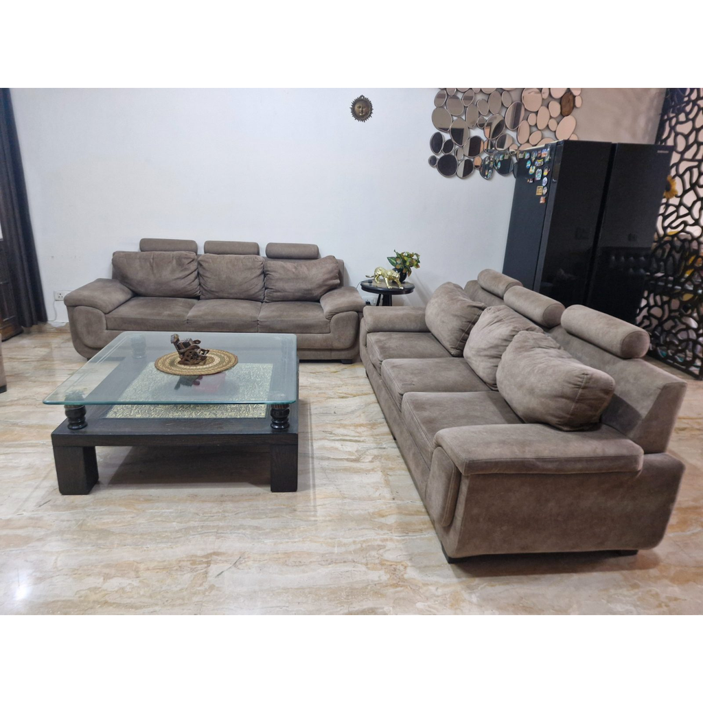 3+3 Brown Fabric Sofa Set - photo 3