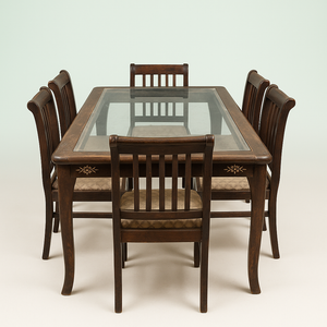 Solid Burma Teak Dining Table 6 Seater with Glass Top