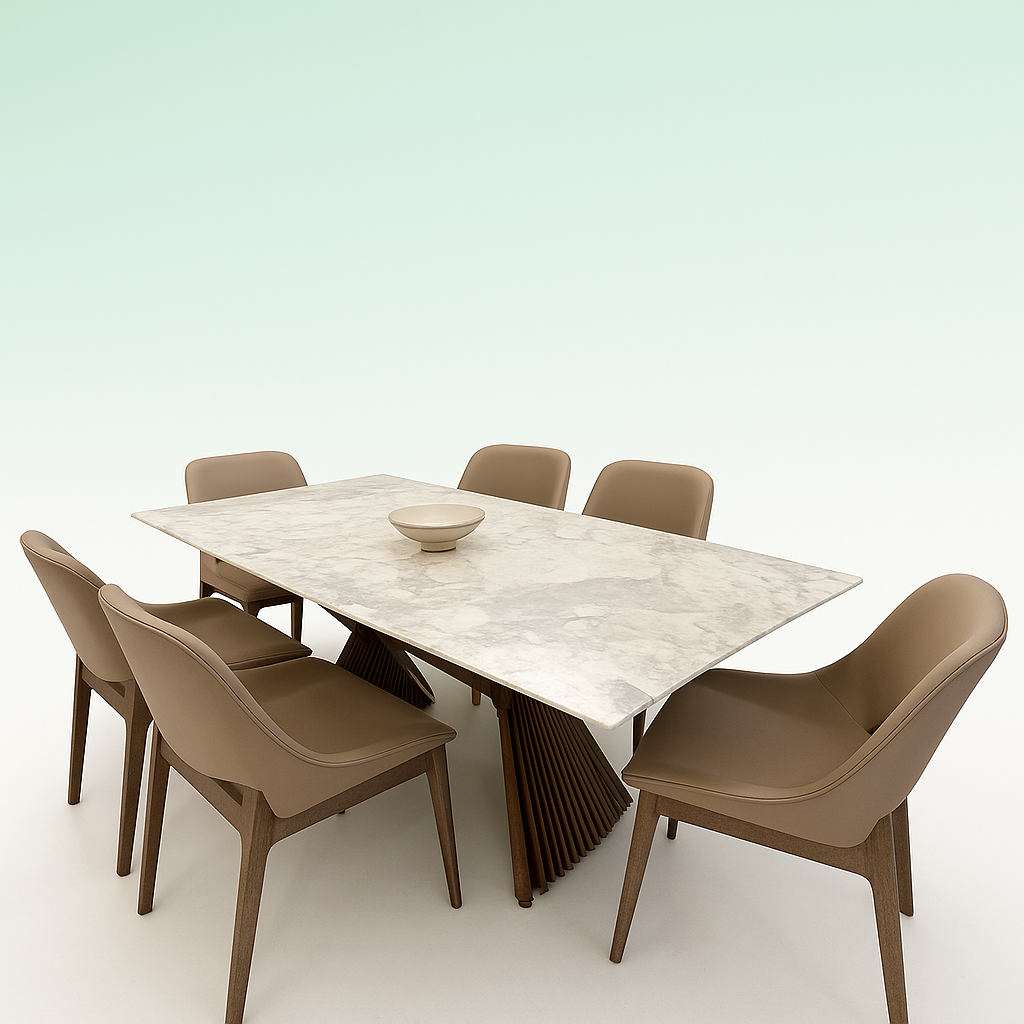 Italian Marble 6-Seater Dining Table with Faux Leather Chairs – hero image