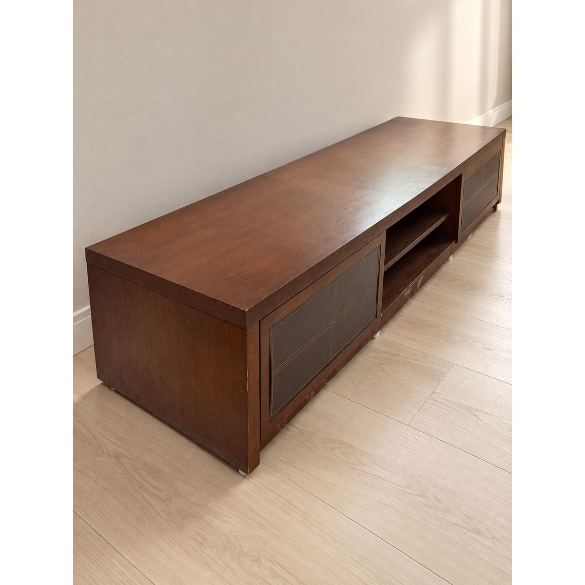 Pre-owned long low brown Home Centre TV cabinet with storage