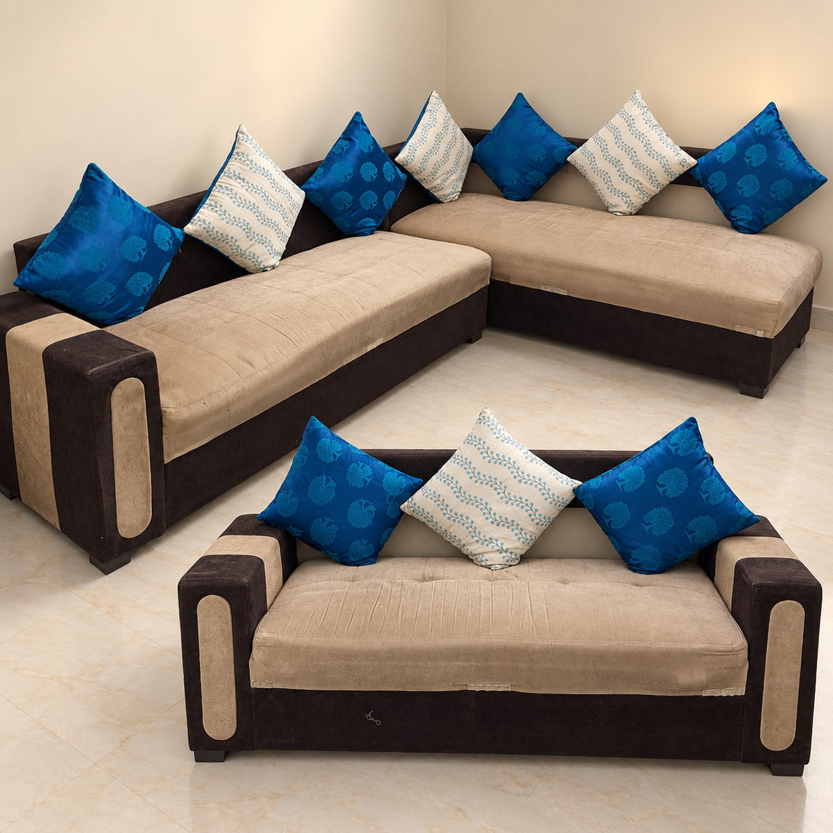 Pre-owned L-shaped sofa with separate matching two-seater settee