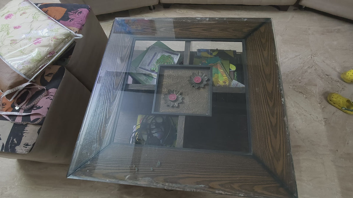 Wooden center table with glass center video
