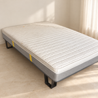 Pre-owned queen pocket spring mattress with small visible surface marks; bed frame not included