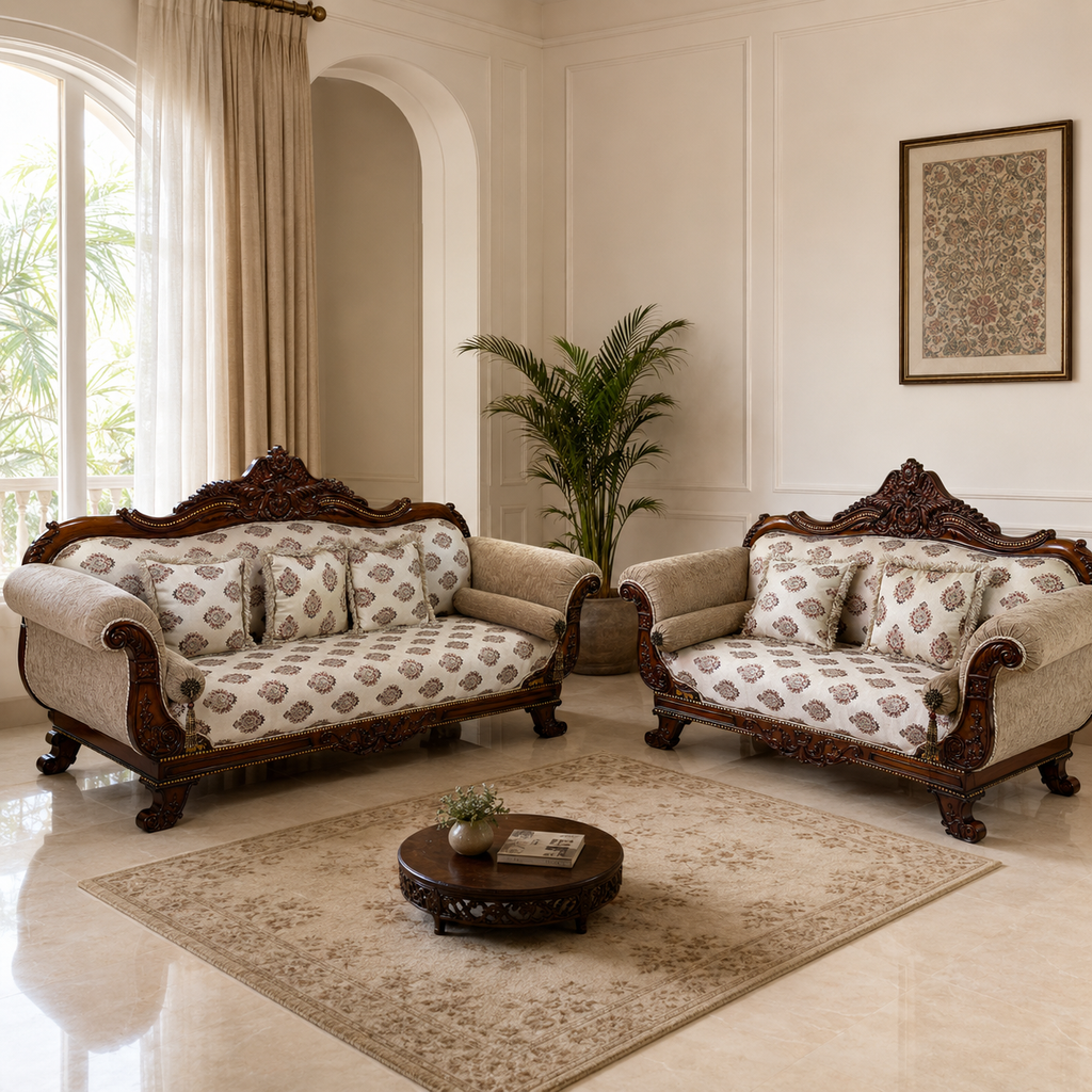 Custom Rajasthani Wooden Sofa Set (3+2 Seater)