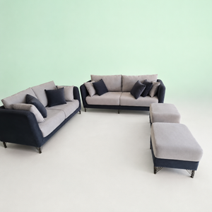 Premium Fabric Sofa Set (3+2) with 2 Matching Puffies