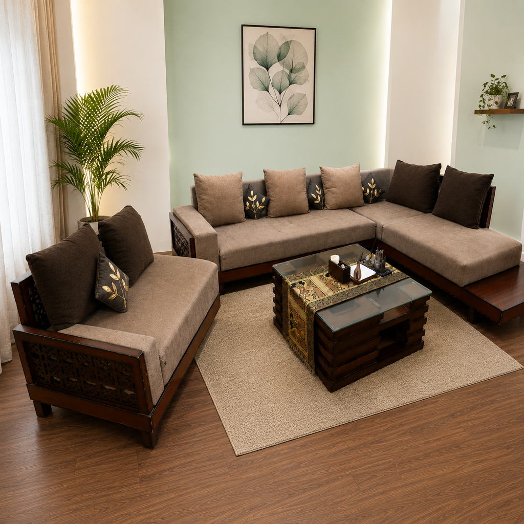 7 Seater Fabric Sofa + Centre Table