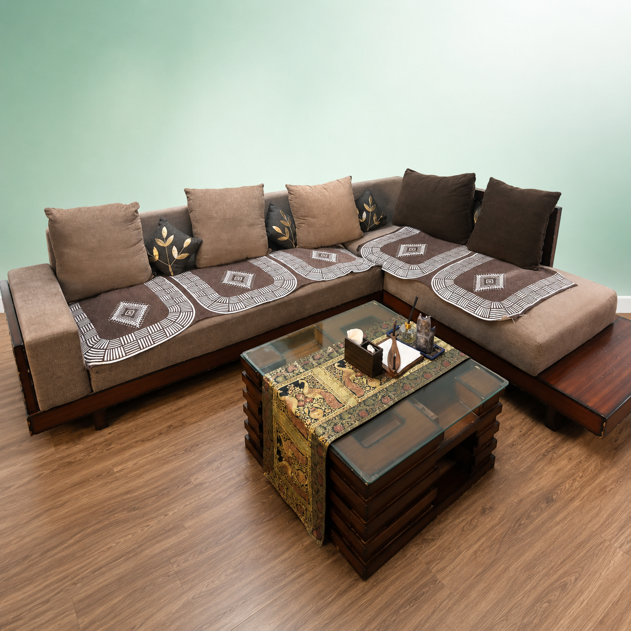 7 Seater Fabric Sofa + Centre Table