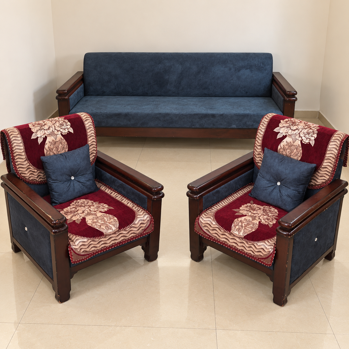 3+1+1 Wooden-Framed Sofa Set hero