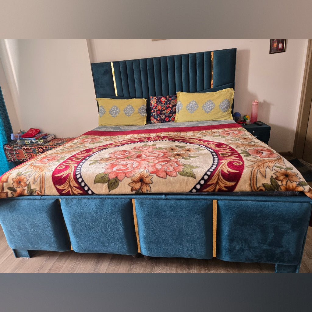 Double Bed with Mattress (Navy Blue)