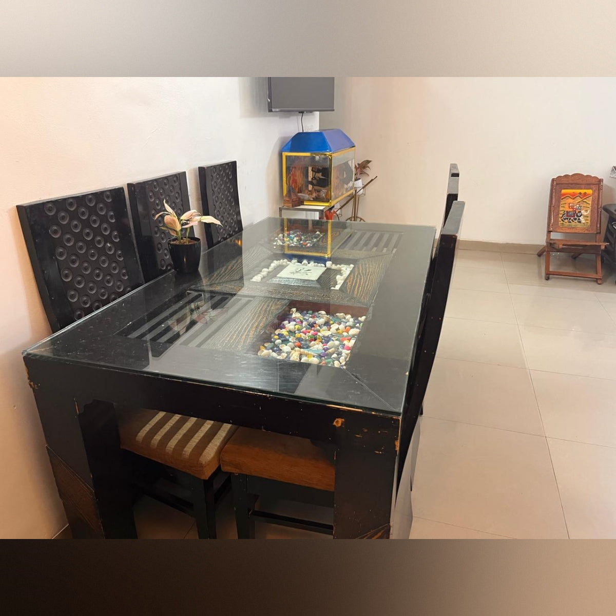 6-Seater Glass Top Dining Table Set