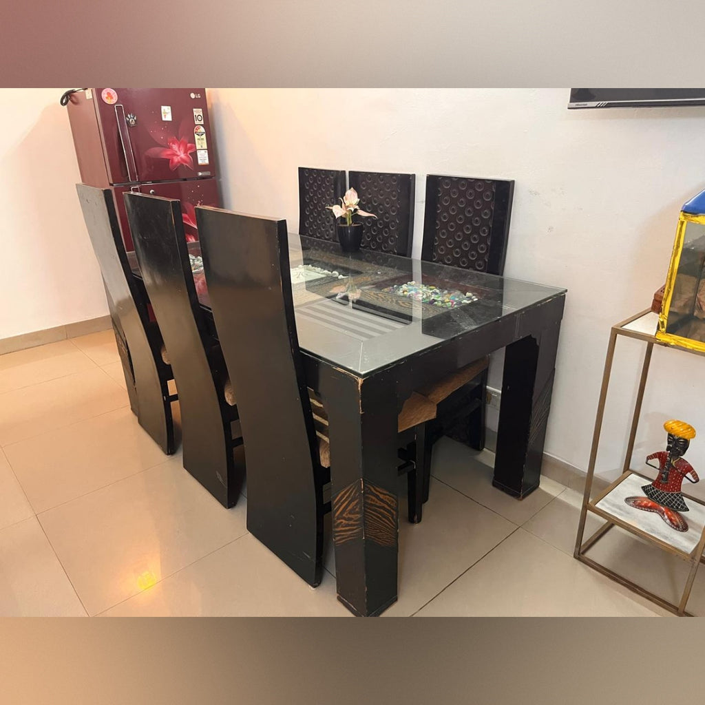 6-Seater Glass Top Dining Table Set