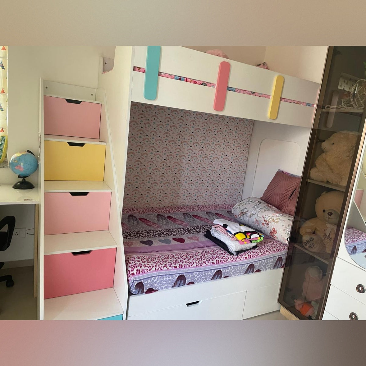 Kids Bunk Bed with Storage & Mattresses