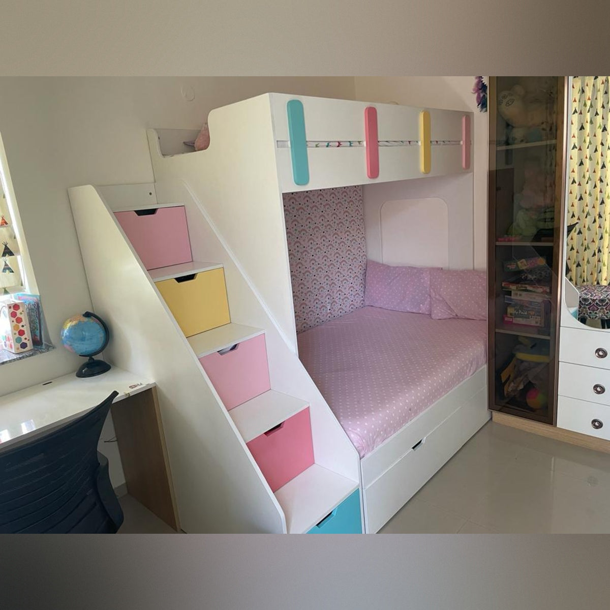 Kids Bunk Bed with Storage & Mattresses