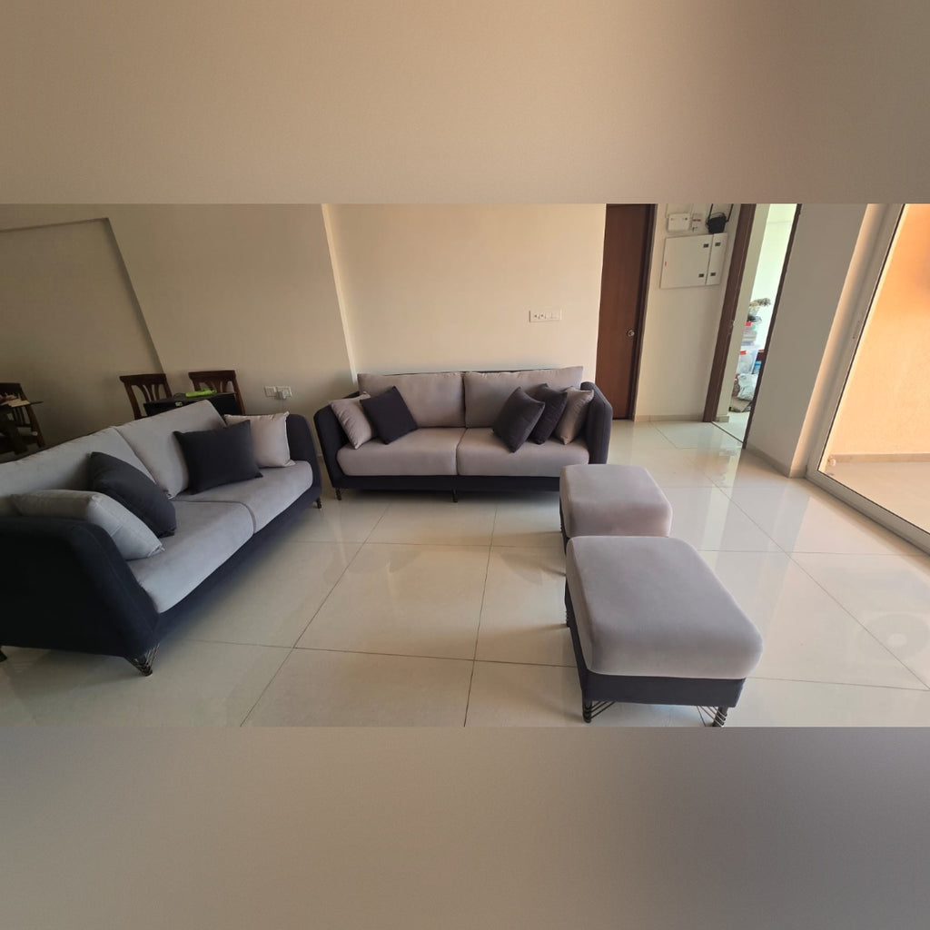 Premium Fabric Sofa Set (3+2) with 2 Matching Puffies