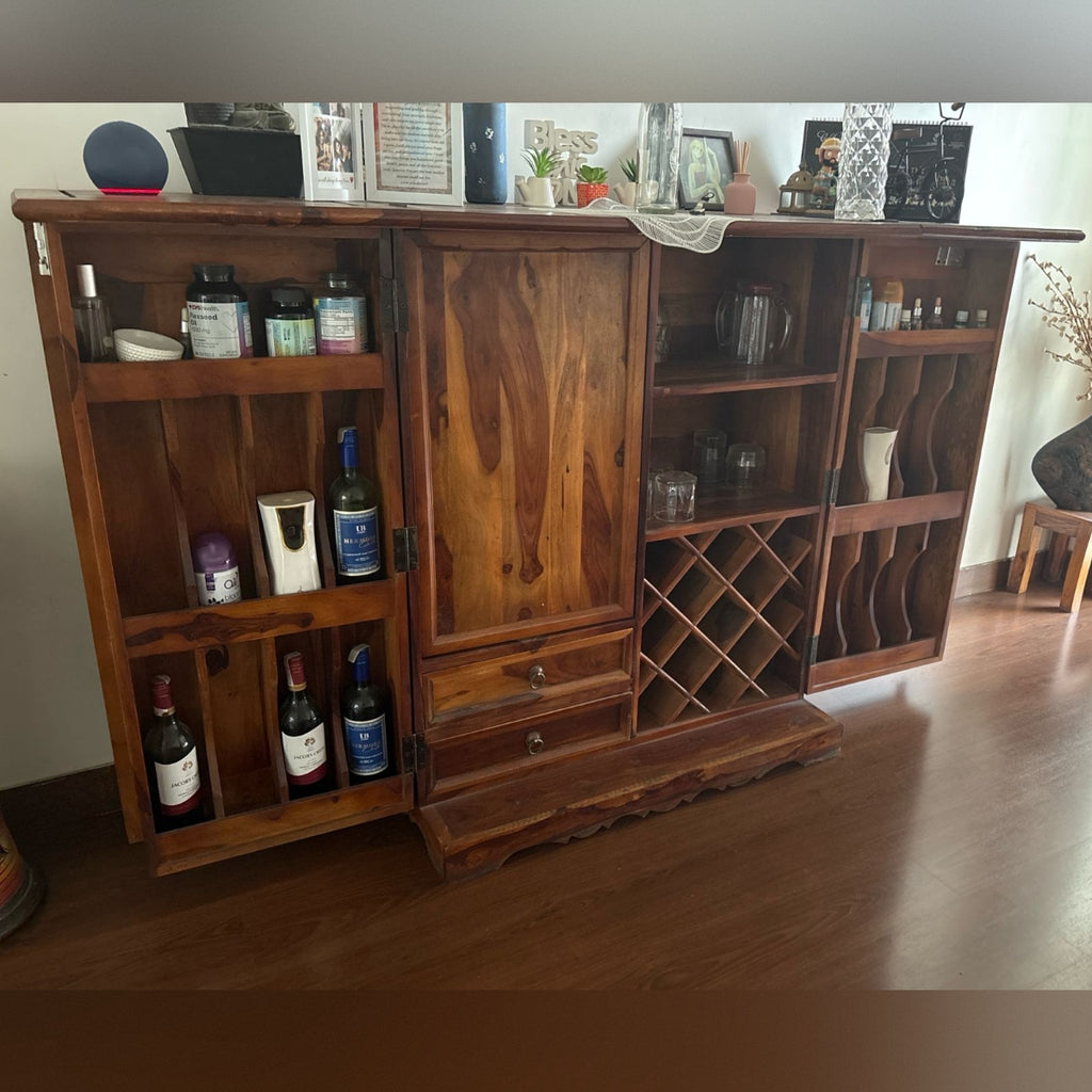 Solid Wood Bar Cabinet with Wine Rack