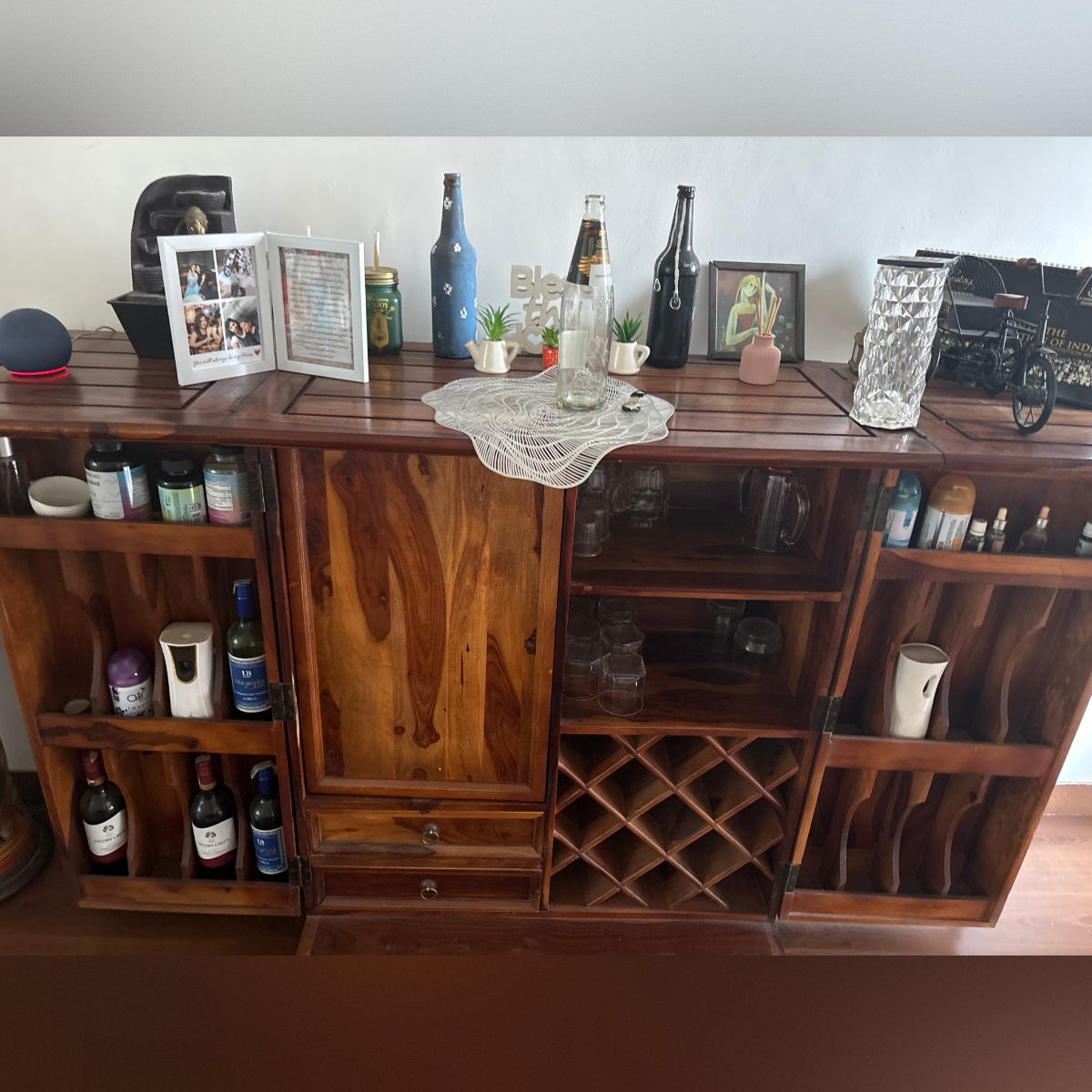 Solid Wood Bar Cabinet with Wine Rack