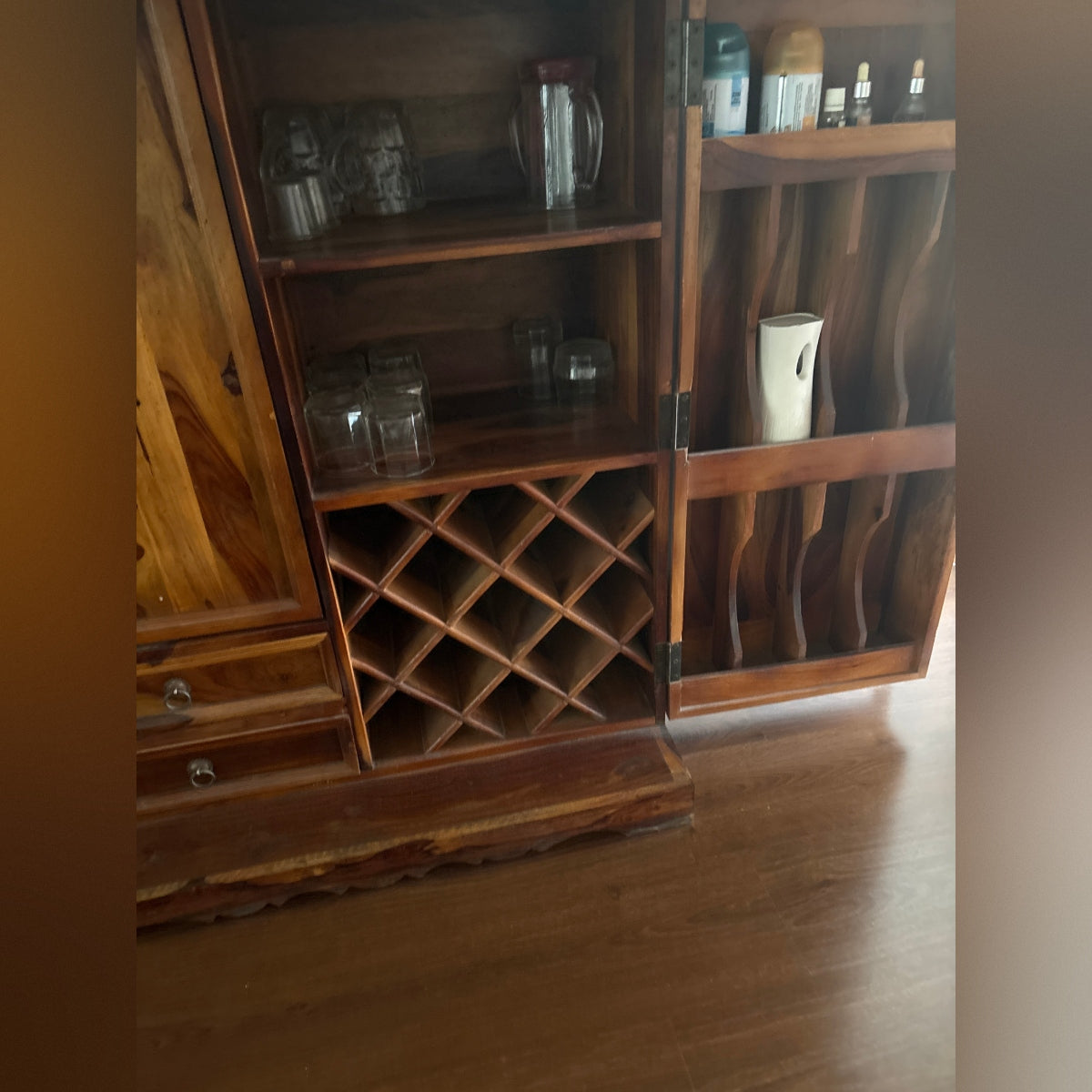 Solid Wood Bar Cabinet with Wine Rack