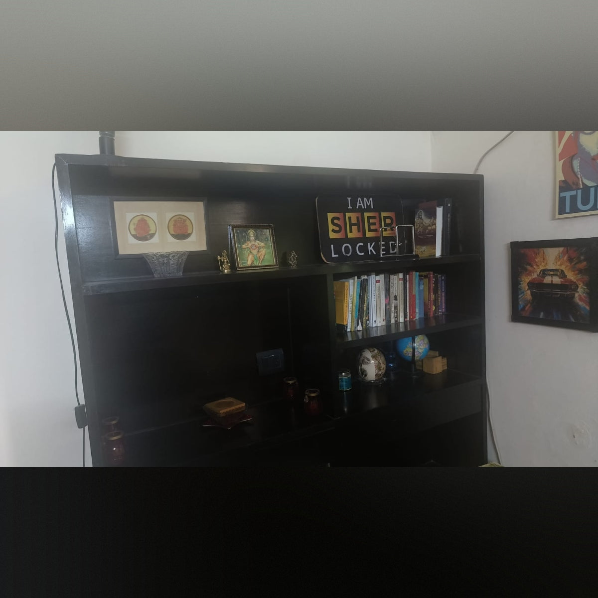 Large Black Wooden Bookshelf