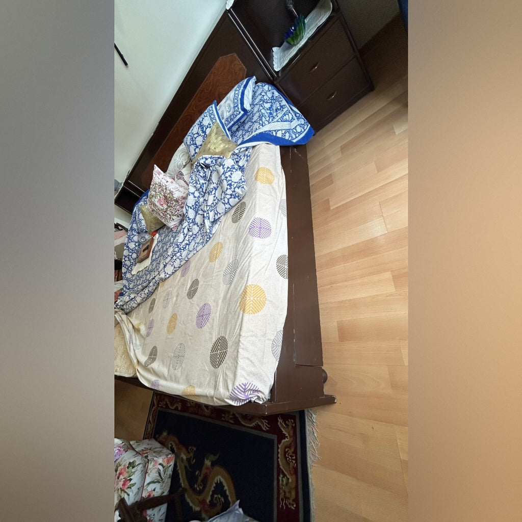 Premium Teak Wood Bed + 2 Side Tables + Sleepwell Mattress