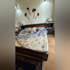Premium Teak Wood Bed + 2 Side Tables + Sleepwell Mattress