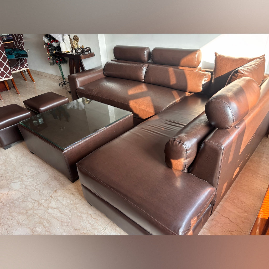 Sofa with centre table & two puffs