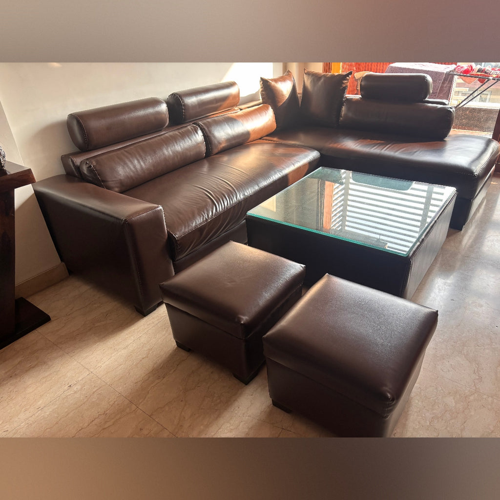 Sofa with centre table & two puffs