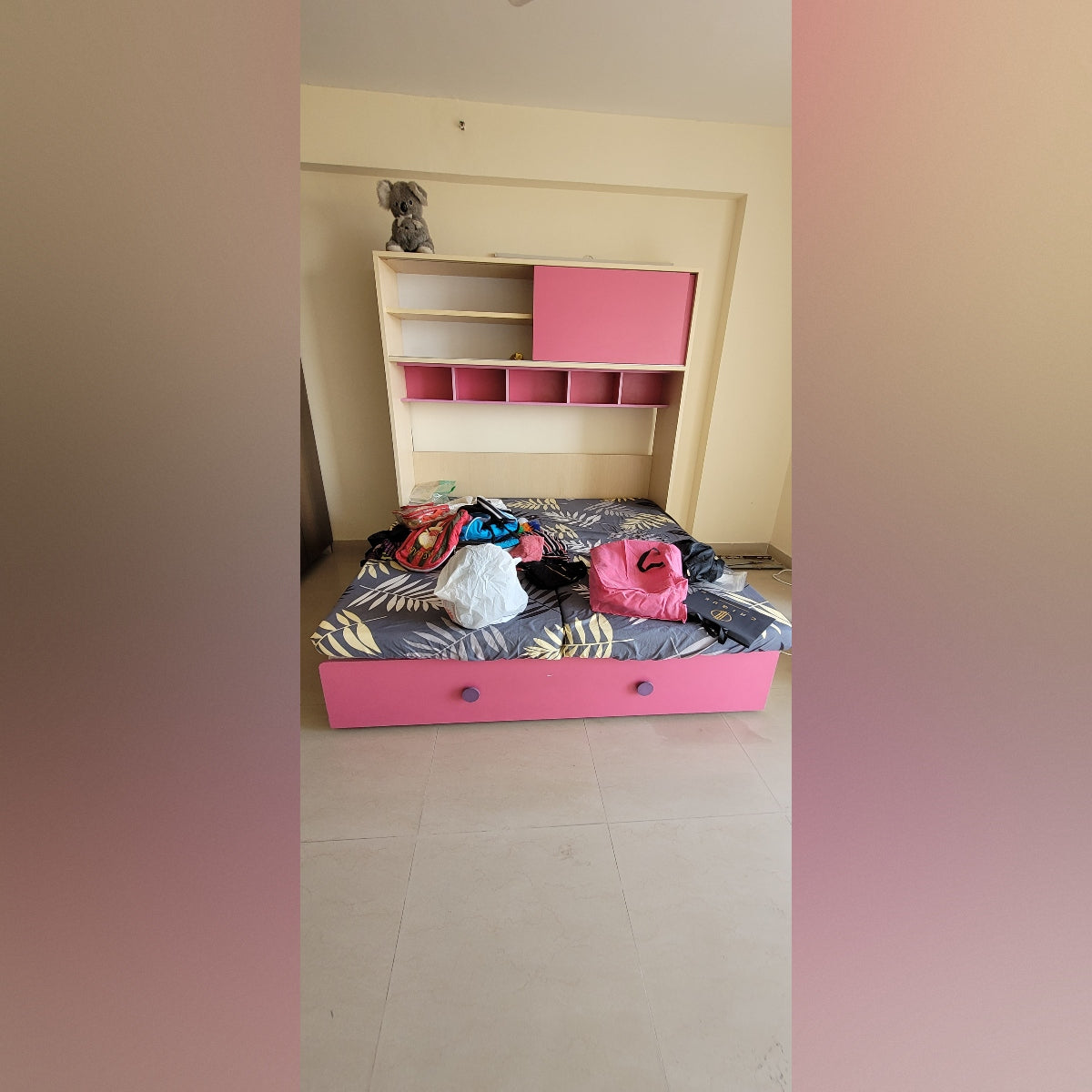 Sofa-cum-Bed with Overhead Storage