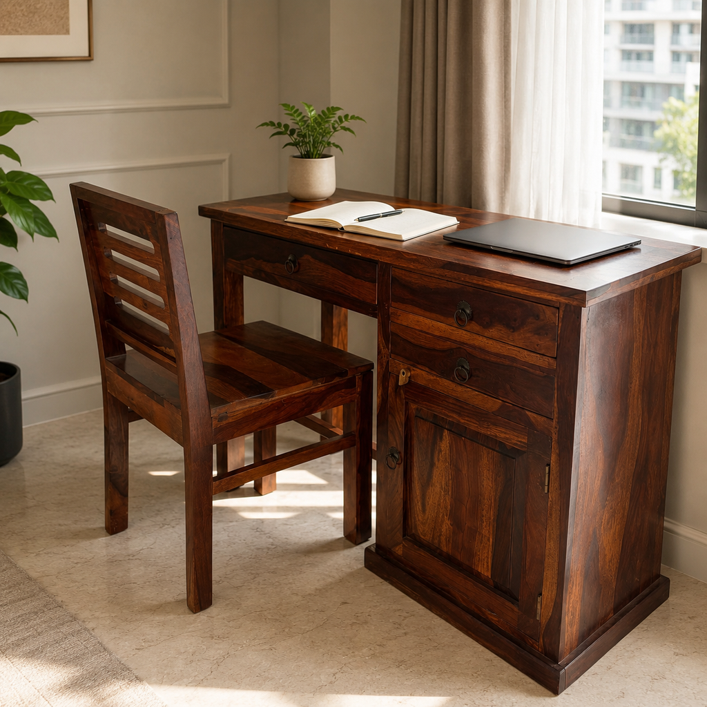 Solid Wood Study Table + Chair Set