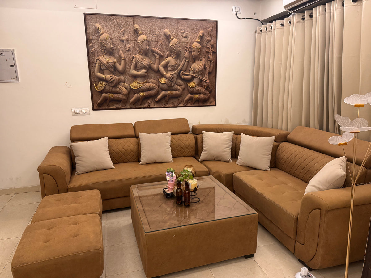 L-Shape 7-Seater Sofa with 2 Ottomans and Centre Table photo 4