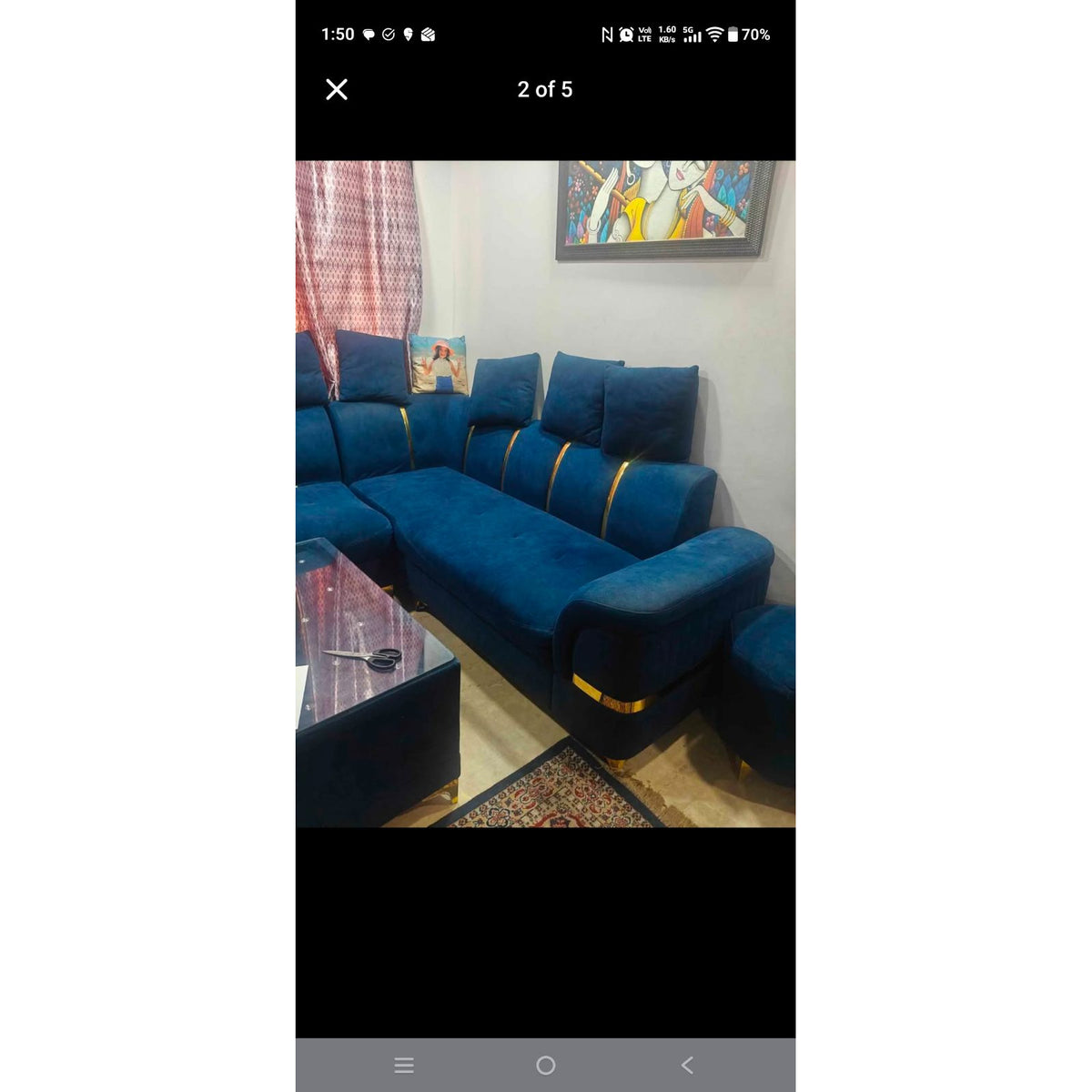 Blue L-Shaped Sofa Set - used item in Delhi - photo 4