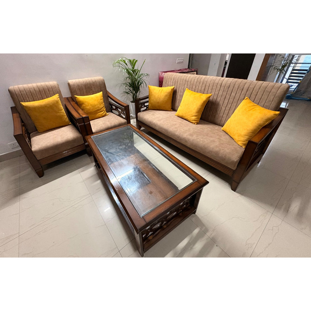 Teak wood 5 seater sofa set - used living room in Noida - photo 1