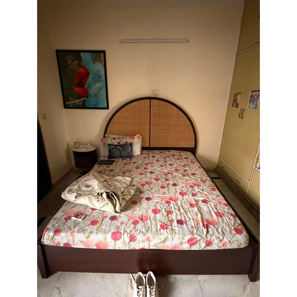 Sheesham Wood Bed with Rattan Headboard (King)